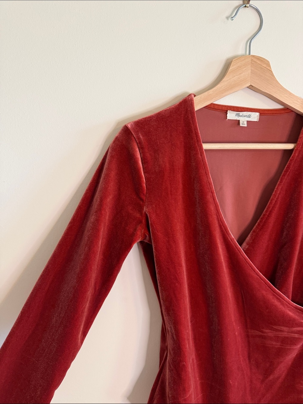 Madewell Velvet Wrap Bodysuit in Deep Red - Picture 3 of 7